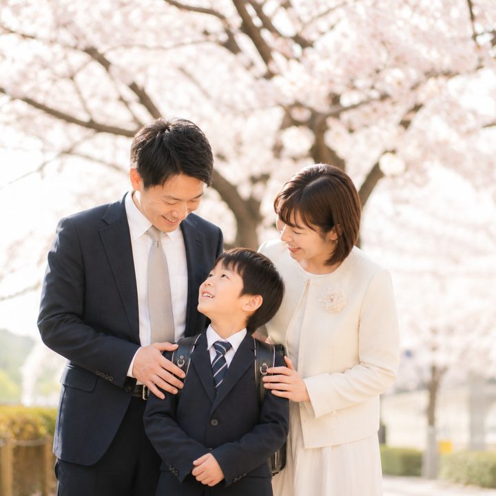 入学記念の家族撮影