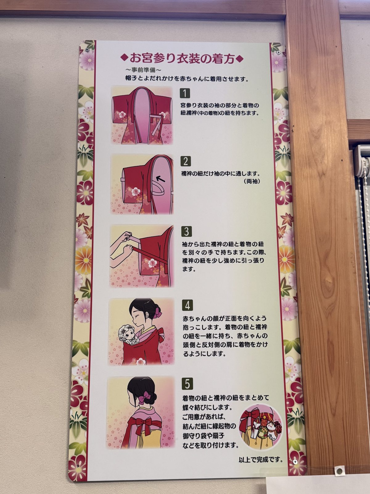 お宮参りの祝い着の着せ方の掲示